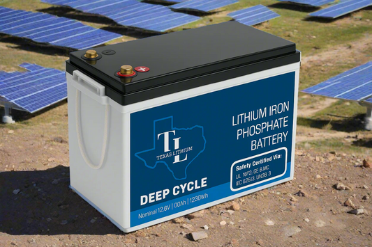 Texas Lithium  12V 300Ah Deep Cycle lithium iron phosphate battery on a caleche and solar farm.