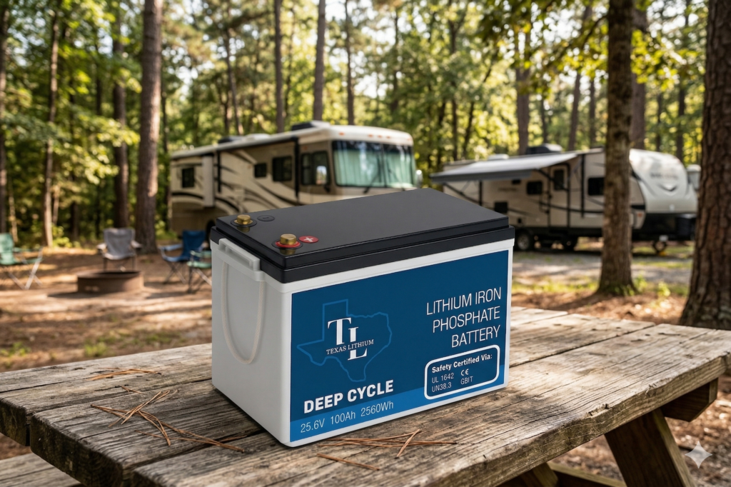 24V 100Ah Texas Lithium Battery designed for RV, Solar Energy Storage, and Trolling Motor